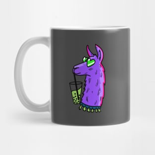 funky purple llamma wearing tessels and heartshaped sunglasses, drinking matcha bubble tea cute gift Mug